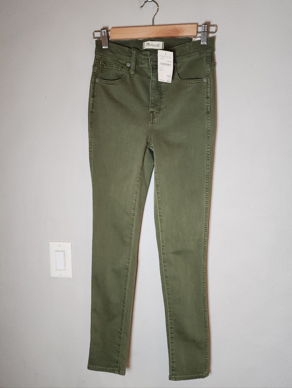 NWT Madewell 10" High Rise Green Skinny Jeans Stretch Denim Women's Size 24